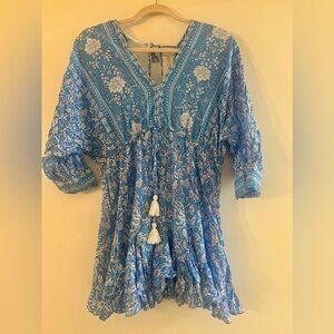 Aakaa Blue Floral Dress with Tassels